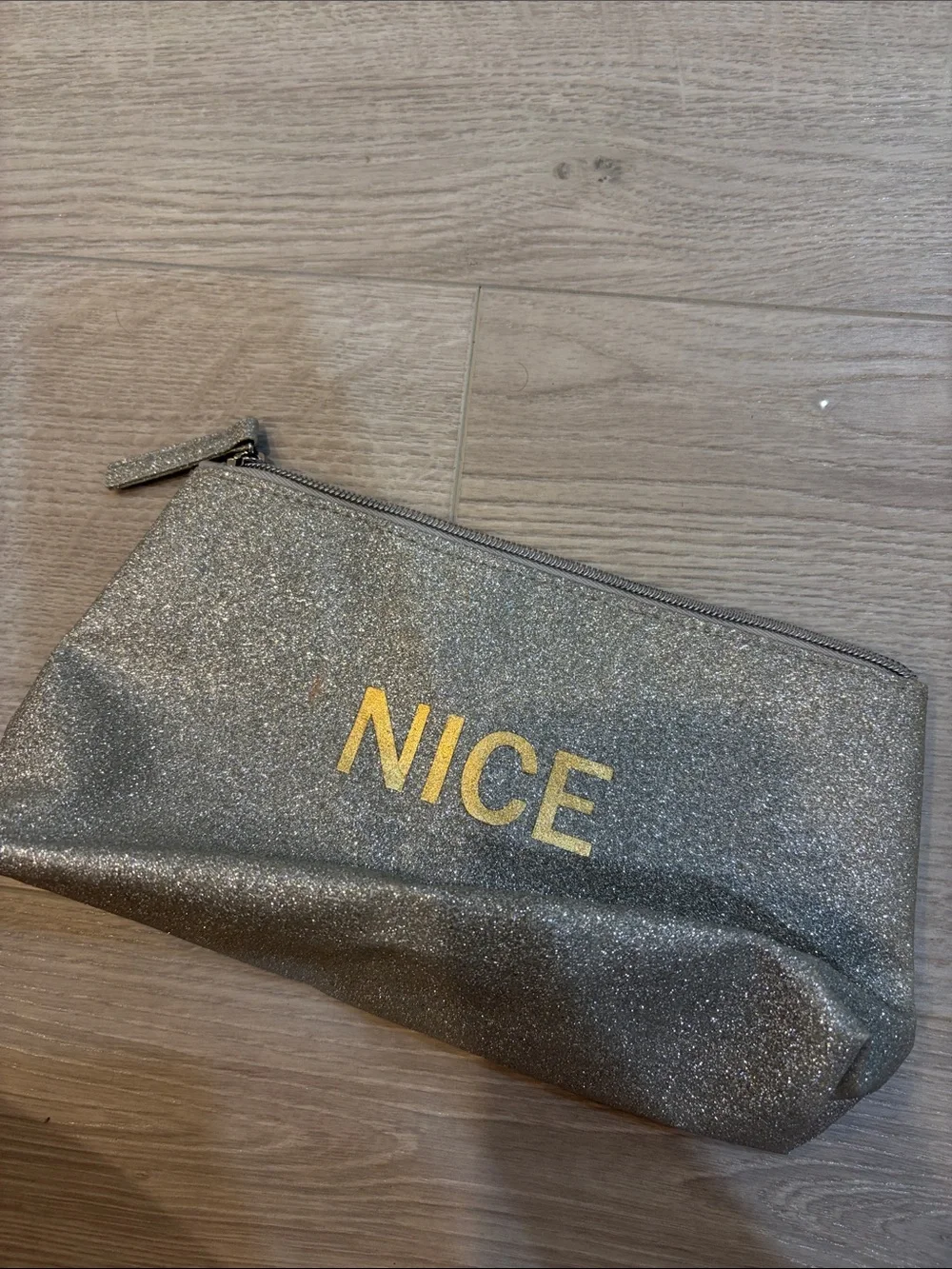 Silver Glitter 'Naughty/Nice” Cosmetic Pouch